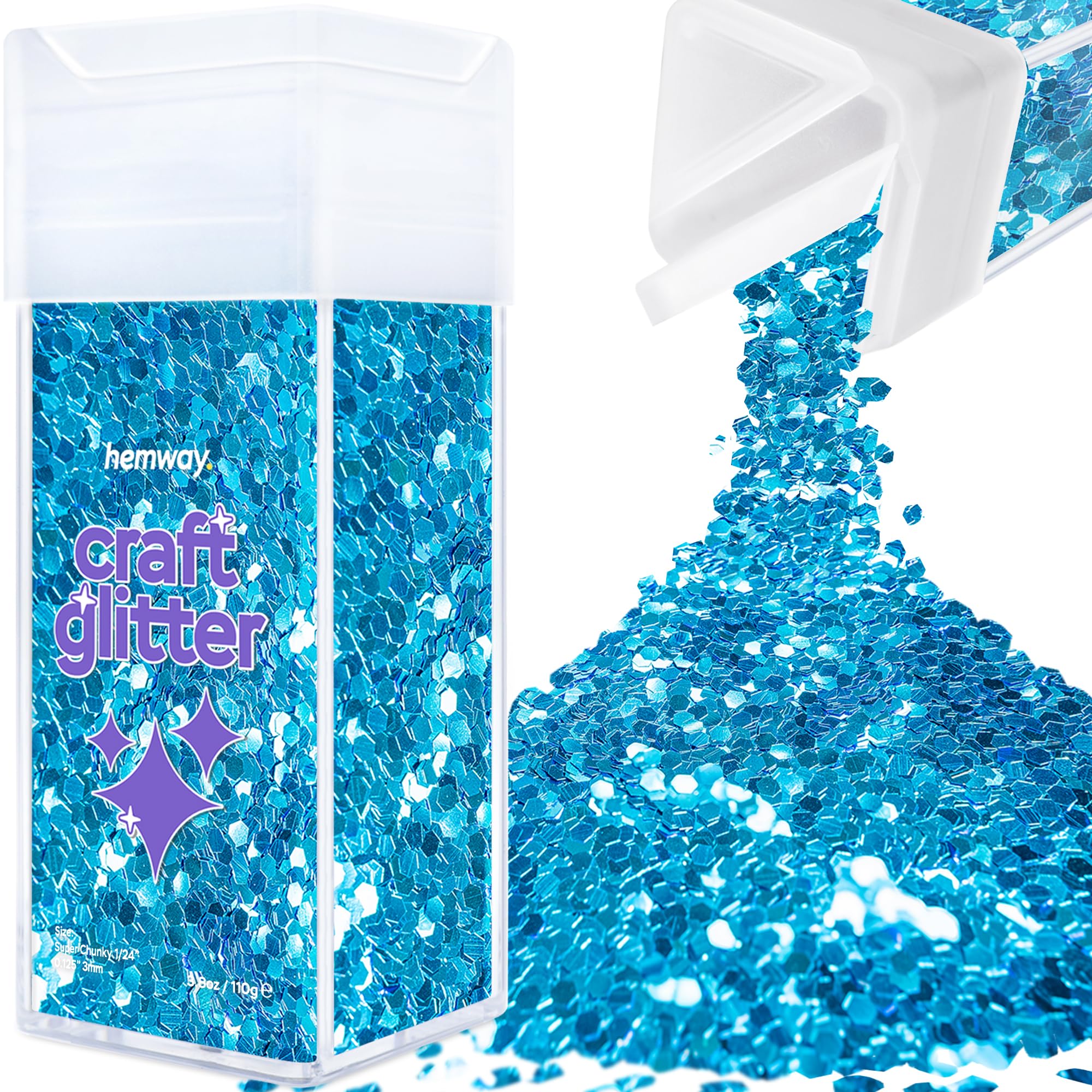 Hemway Glitter Shaker Ocean Blue 110g Super Chunky, Craft Glitter Shaker for Resin & Epoxy Crafts, Christmas Art Supplies, Nail, Body, Face, Eye, Festival, Crafting, Slime, Sparkle