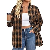 IN'VOLAND Womens Plus Size Flannel Plaid Shirts Long Sleeve Casual Collared Button Down Shirt Loose Blouse Top