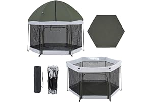 Xped Babe Portable Playpen with Mattress 54" Outdoor and Indoor Baby Playard with Detachable Canopy Lightweight Foldable Play Yard for Babies and Toddlers with Gate and Travel Bag