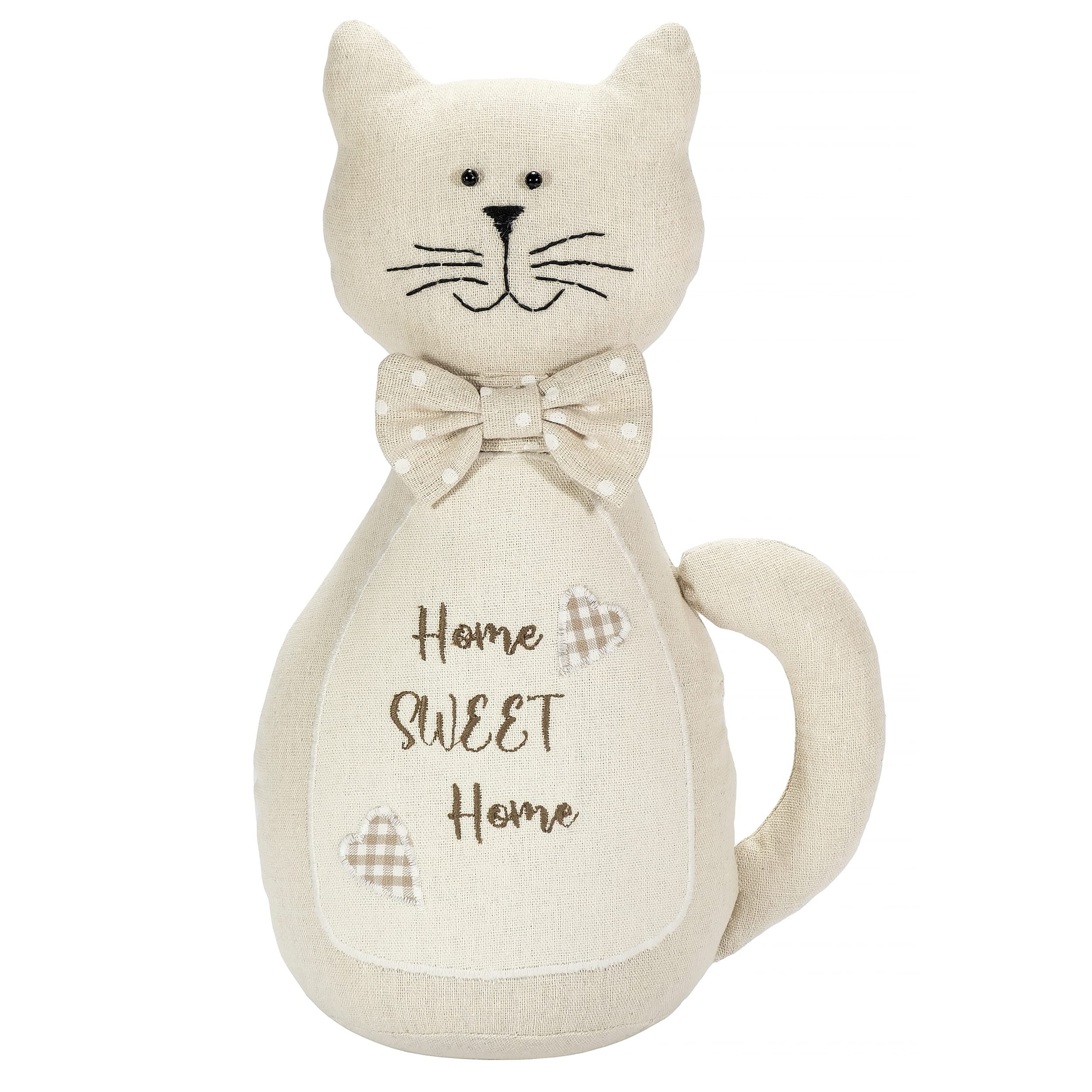 SPOTTED DOG GIFT COMPANY Cat Door Stop, Fabric Door Stopper, Cute Decorative Doorstop, Home Sweet Home Decor Accessories, Gift for Cat Lovers Owners