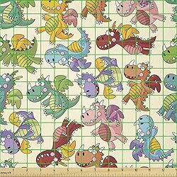 Ambesonne Dragon Fabric by The Yard, Cartoon