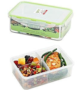 [2 Pack] Bento Lunch Box Meal Prep Containers (38 oz) - Food Storage Containers With Lids, Portion Control Containers, Divided Lunch Containers, Lunch Boxes for Adults and Kids, Leakproof