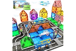 IGIVI Magnetic Tiles Road Set, Magnetic Building Blocks for Toddlers, STEM Construction Toys for Kids Ages 3+, Gifts Toys for Boys & Girls - 38 PCS