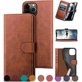 DuckSky for iPhone 12/12 Pro 6.1" Genuine Leather Wallet case 【RFID Blocking】【4 Credit Card Holder】【Real Leather】 Flip Folio Book Phone case Protective Cover Women Men for Apple 12 case Light Brown