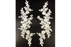 PEPPERLONELY 1 Pair Off White Embroidered Flower Lace Applique for DIY Sewing Wedding Dress Shoes, 32 X 11 cm