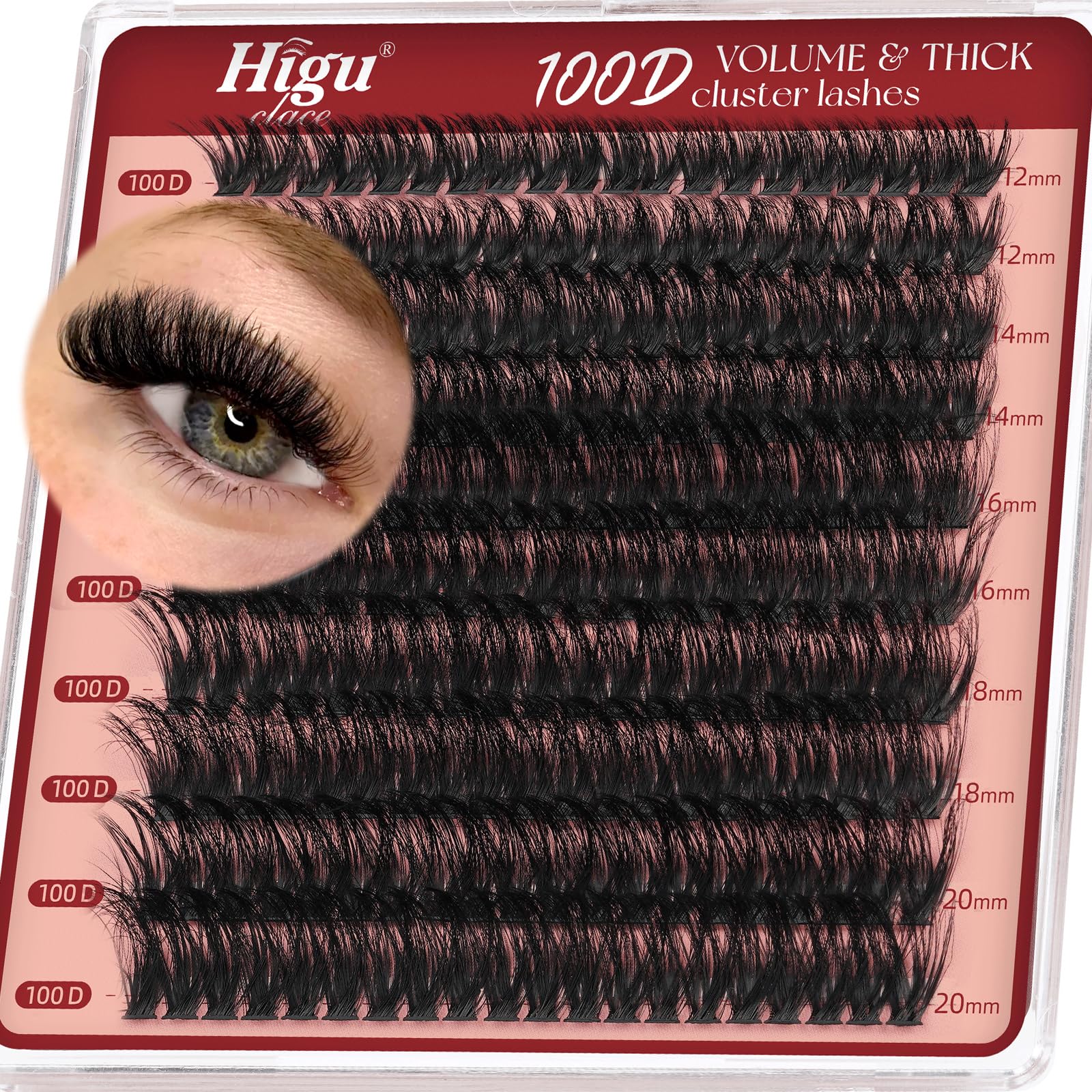 Cluster-Lashes 100D Individual-Eyelashes, Higu clace 12-20mm Thick Eyelash-Clusters D Curl, DIY Lash Extensions at Home (100D 12-20) โ image 1