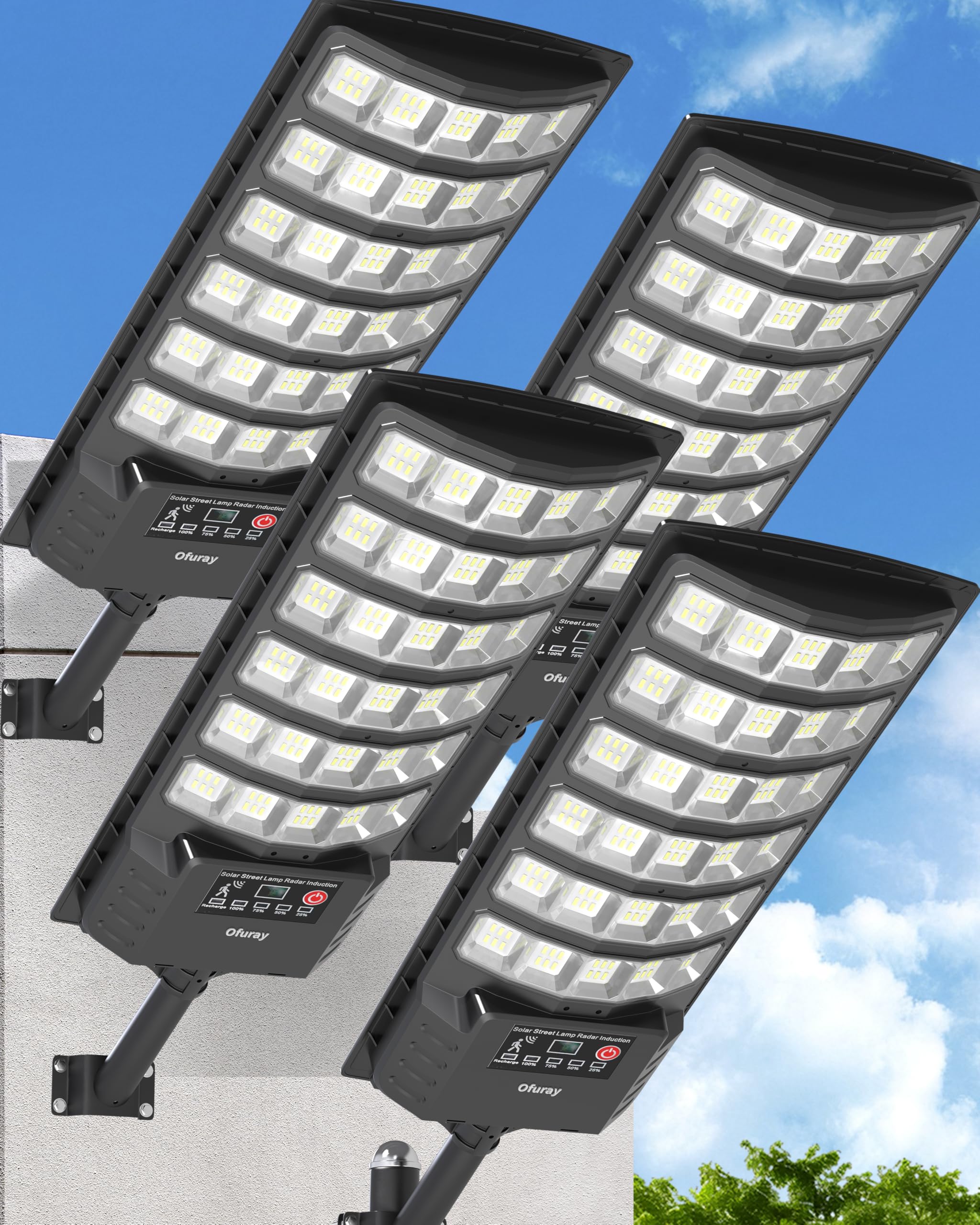 Photo 1 of Ofuray Solar Flood Lights Outdoor,5AH High Power Solar Street Security Parking Lot Lights Dusk to Dawn with Motion Sensor 5 Modes,7000k Daylight with Remote Control for Wall,Backyard,Outside OZL-4Pack