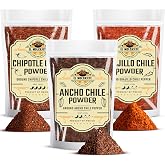 Chile Powder Variety Pack 3x4oz Ancho Guajillo Chipotle Ground Mexican | Ancho: sweet smoky. Guajillo: fruity. Chipotle: smok