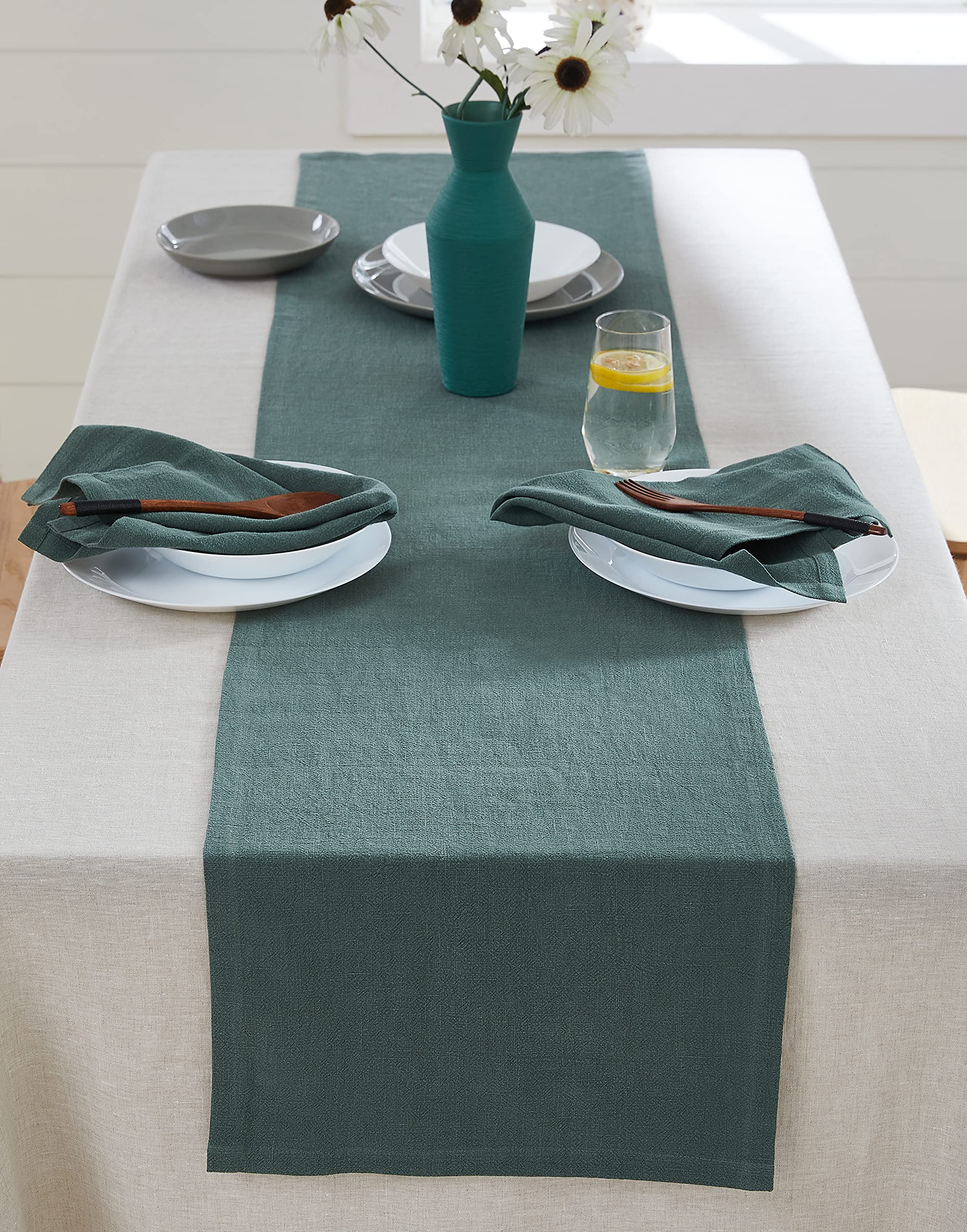 Berklan 100% Linen Table Runner 40 x 180 cm for Christmas Dining Table Decoration 80% European Flax 20% Cotton Green