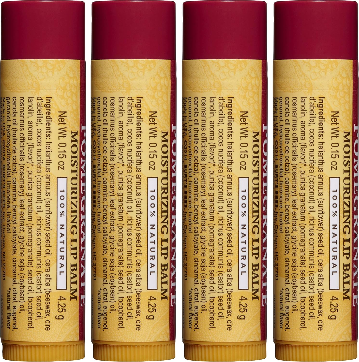 Burt's Bees 100% Natural Moisturizing Lip Balm, Pomegranate with Beeswax and Fruit Extracts - 4 Tubes : Beauty