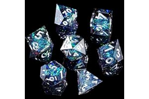 MINI PLANET DND Dice Set DND Dice Set 7PCS D&D Dice Set Sharp Edges DND Dice Set TTRPG DND Dice Set Handmade Resin DND Dice Set with Sharp Edges and Inclusions Galaxy Blue