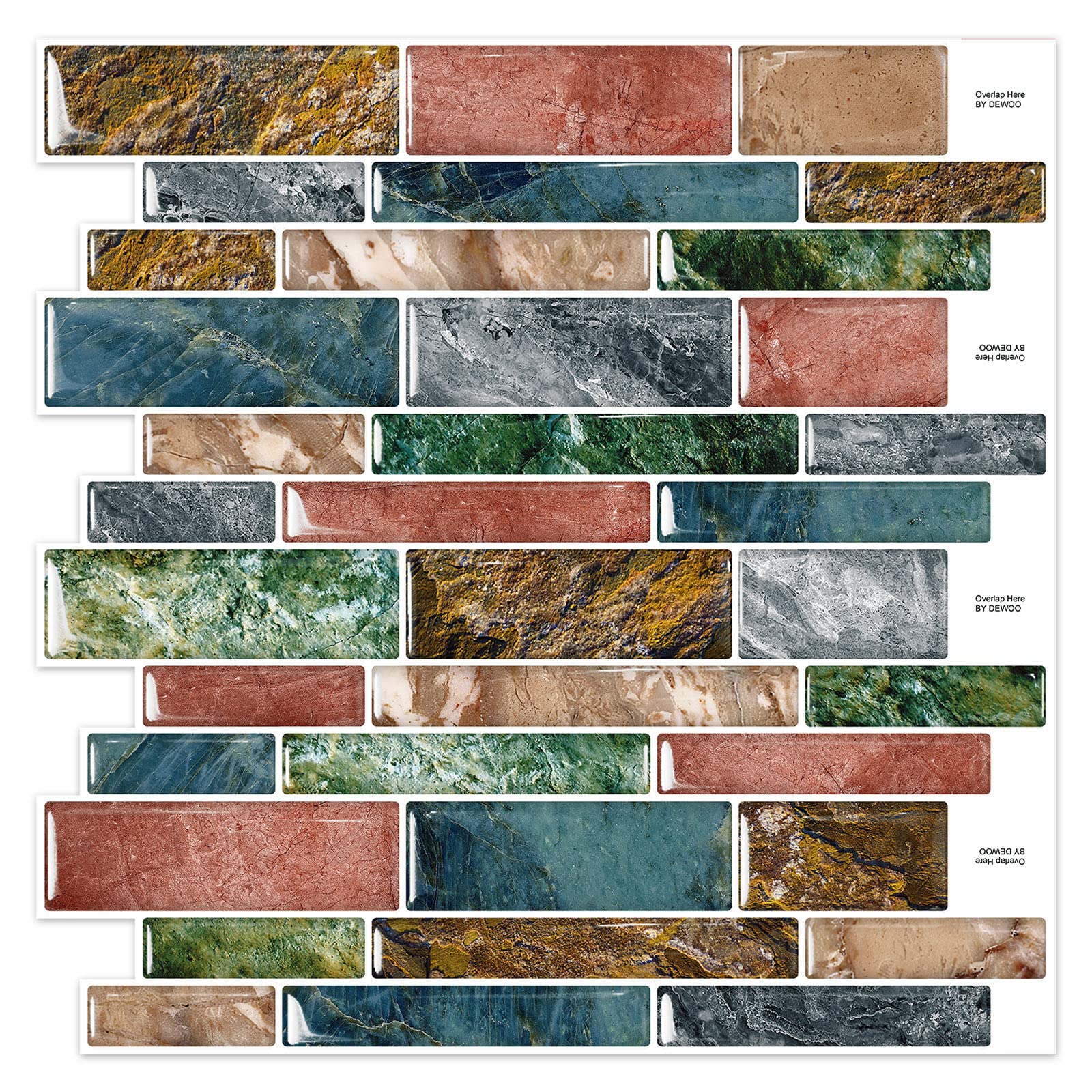 Photo 1 of DEWOO 20-Sheet Multicolor Peel and Stick on Self Adhesive Backsplash Wall Marble Tiles Stickers 3D for Kitchen Bathroom,Colorful (12"×12")
