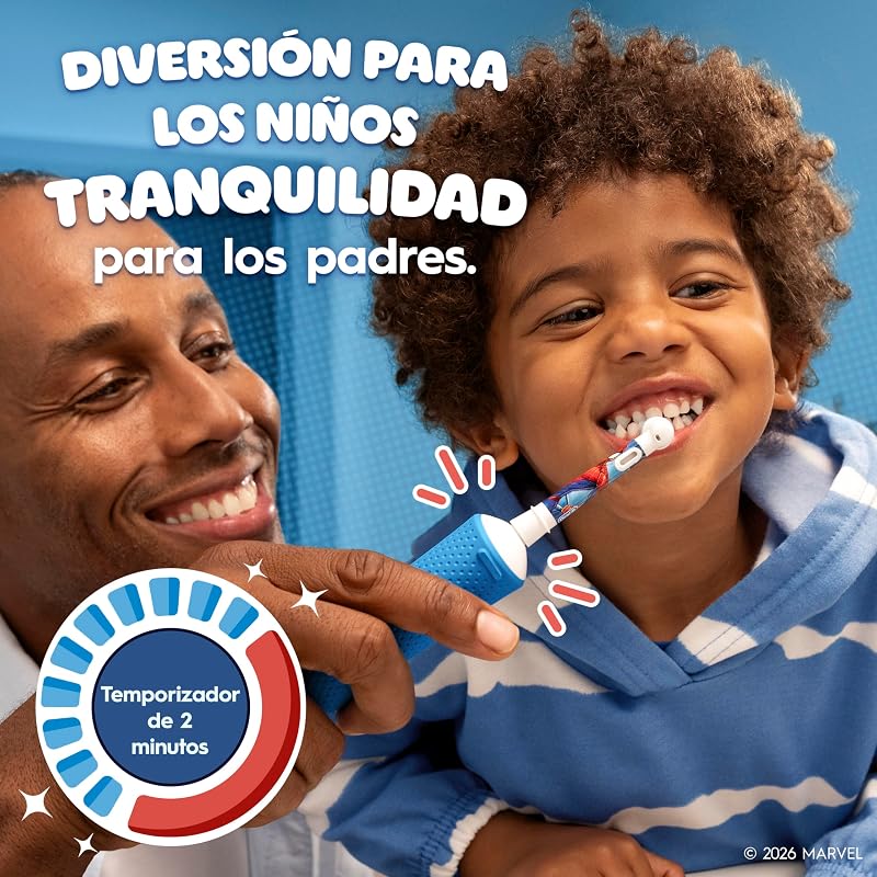 Escova de dentes elétrica oral-b pro kids, 1 cabo marvel spider-man, 1 cabeça, projetada pela braun, adequada para crianças acima de 3 anos