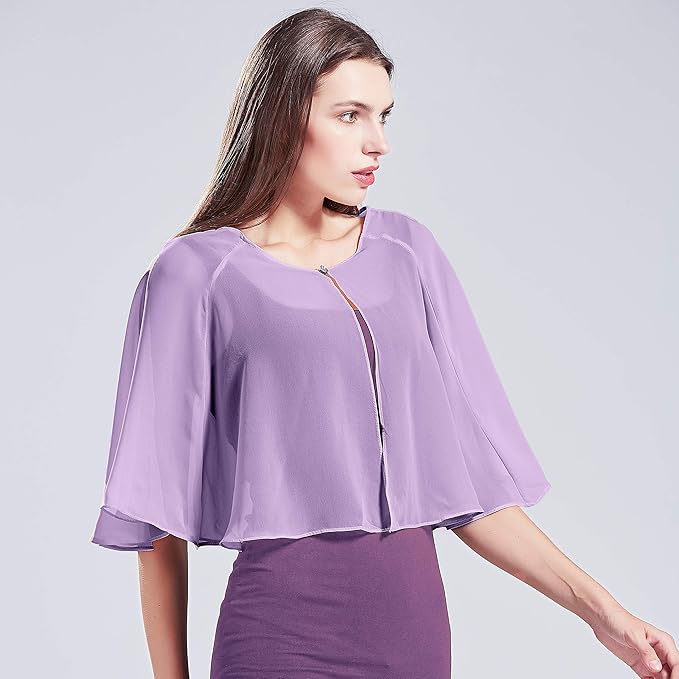 DyLyz Coprispalle In Chiffon Da Donna Elegante Tinta Unita Leggero Vintage In Rete Trasparente Bolero Mantello Per Abiti Da Sera E Feste - Foto 6