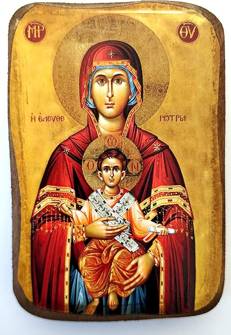 Amazon 木製 ギリシャキリスト教正教会 聖母マリア エレフトリアのアイコン A0 インテリア オンライン通販