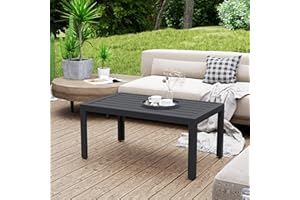 Outsunny Outdoor Coffee Table, Rectangle Outdoor Patio Table with Steel Frame and Slat Tabletop for Garden, Balcony, Backyard