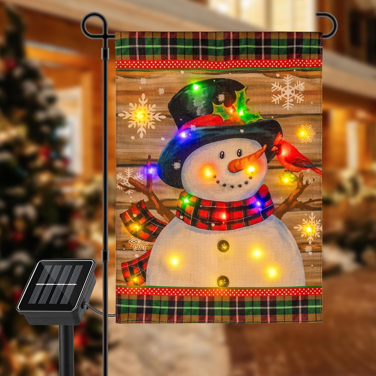 Flags - Qunlight Lighted Winter Garden Flag Without Flag Pole, 12x18 inch LED Christmas Snowman Flag for Outside, Vertical Double Sided Garden Outdoor Flag Outside Seasonal Home Yard Garden Lawn Decoration