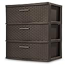 STERILITE 25306P01 3 Drawer Wide Weave Tower, Espresso Frame & Drawers w/Driftwood Handles, 1-Pack