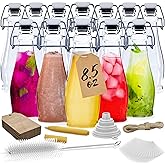 Nevlers 8.5 Oz / 250 mL Teardrop Flip Top Glass Bottle 12 Pack | Swing Top Glass Bottles with Lids, Shrink Wrap, Funnel, Brush, Tags & Marker | Resealable Bottles with Stoppers | Syrup Bottle Set