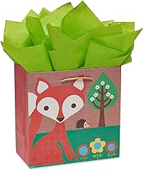 Papyrus 9" Medium Gift Bag with Tissue Paper (Fox) for Baby Showers or Birthdays (1 Bag, 8-Sheets)