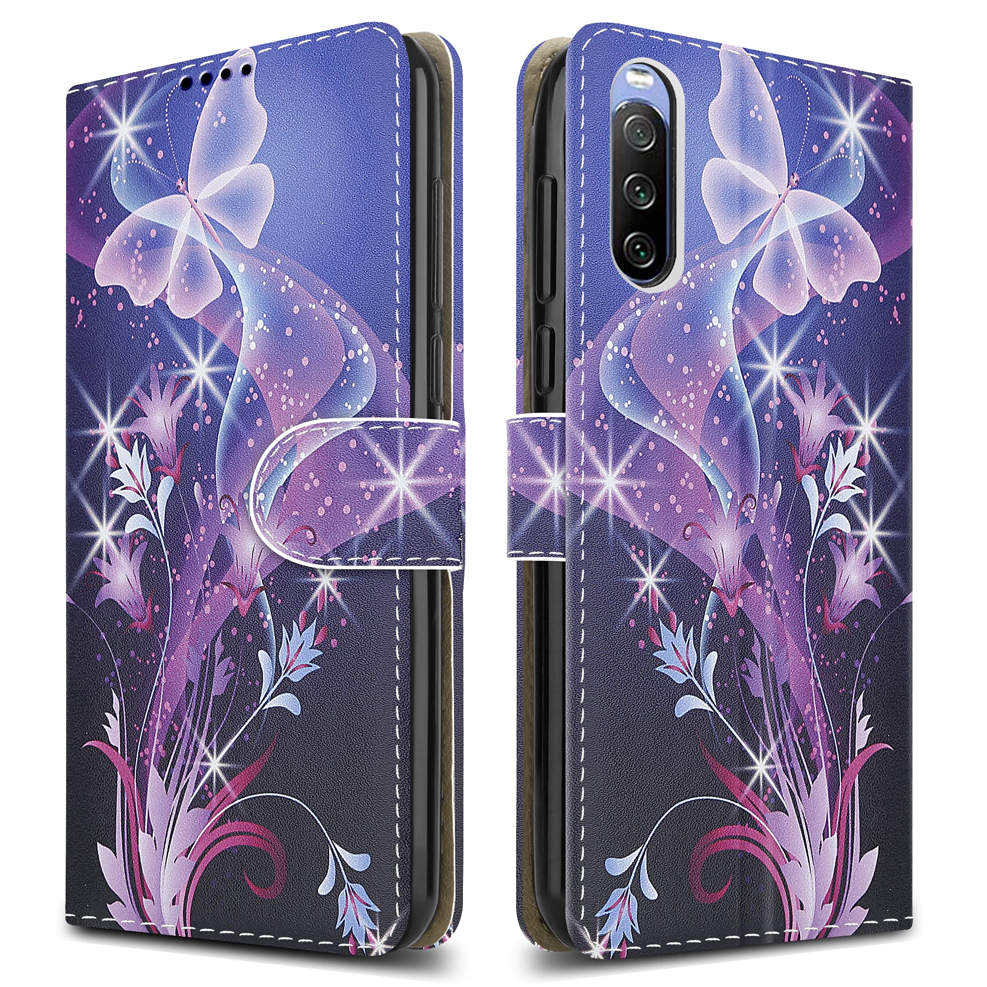 PIXFAB For Sony Xperia 10 III (5G) Leather Phone Case, Magnetic Closure Full Protection Book Folio Design, Wallet Case Cover [Card Slots] and [Kickstand] For Sony Xperia 10 III 5G - Butterfly