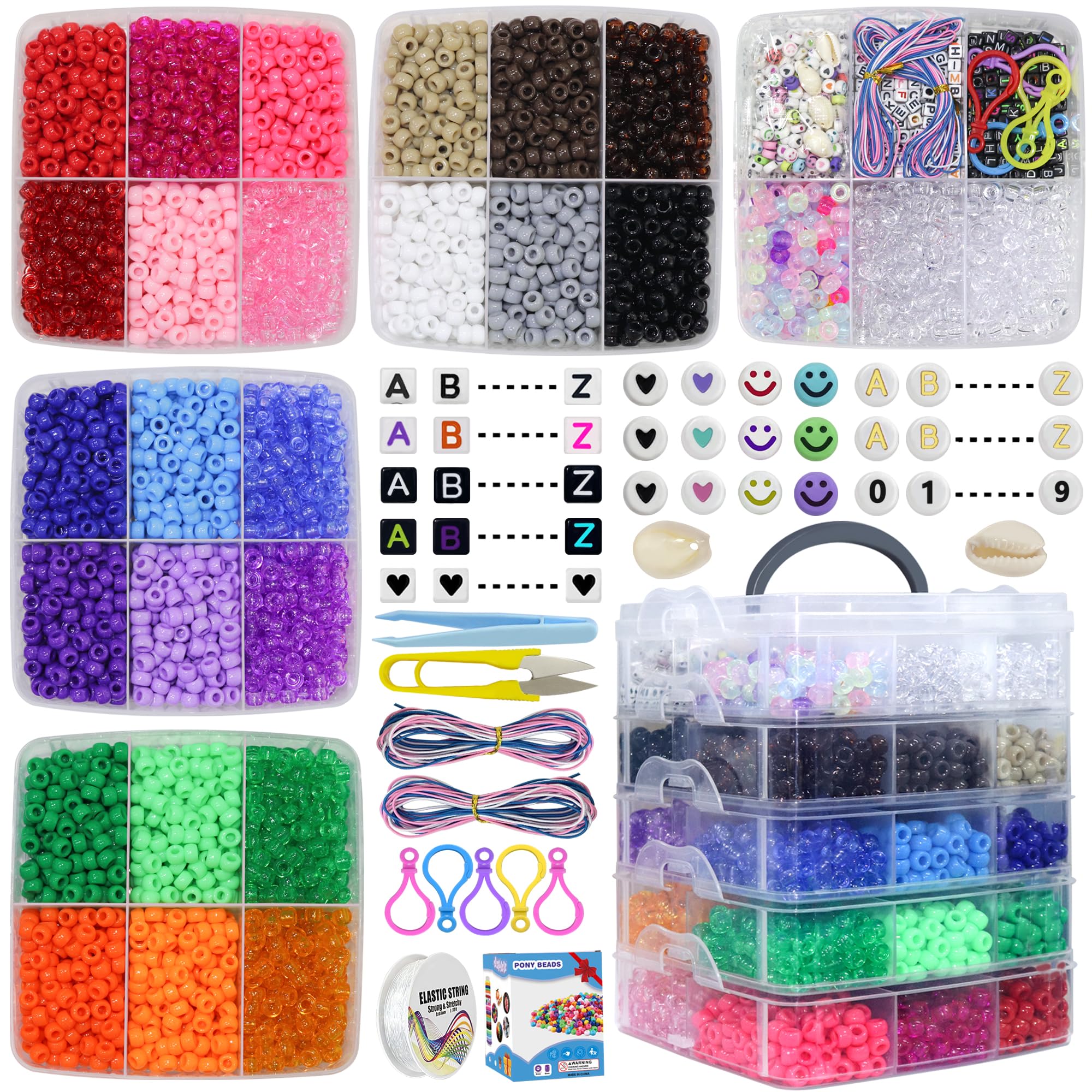 Photo 1 of LIS HEGENSA Pony Beads Bulk,Kandi Beads for Necklace Jewelry Making Hair Braiding,Bracelets Making Kits,Hair Bead,Bracelet Beads,Plastic Beads for Crafts Braids Girls (27 Color,6400PCS)