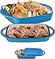 2 in 1 Enameled Cast Iron 11 Inch Square Casserole Baking Pan With Griddle Lid 2 in 1 Multi Baker Dish, Blue Whale