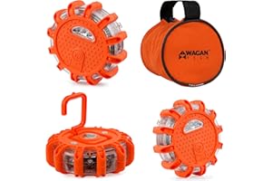 Wagan EL2639-3 FRED Flashing Roadside Emergency Disc LED Flare 9 Flash Modes for Roadside Security, Warning Flashing with Magnet and Hook for Vehicles and Boats