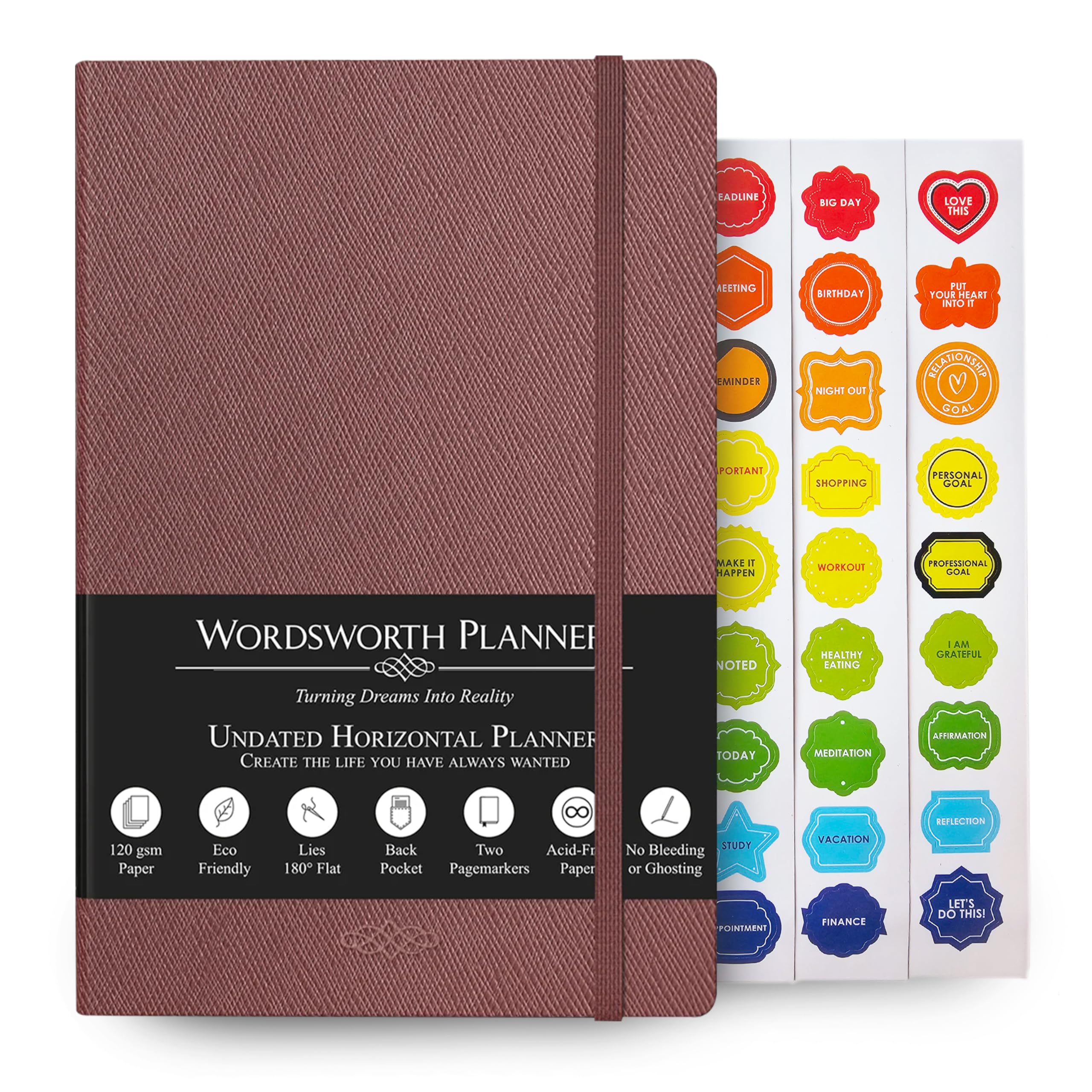 Wordsworth Undated Planner Weekly and Monthly - Dotted Blank Planner - Hardcover, Dateless Weekly Planner, 5.83 × 8.27In - Premium A5 Paper (120GSM) - Monthly, Weekly, Yearly Spread - Bullet Planner
