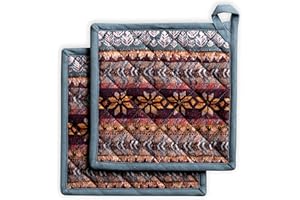 Maison d' Hermine Pot Holder 100% Cotton Heat Resistant Hot Pads with Loop Set of 2 Potholder for Gifts Baking & Handling Hot Pans, Fair Isle - Thanksgiving/Christmas (8 Inch x 8 Inch)