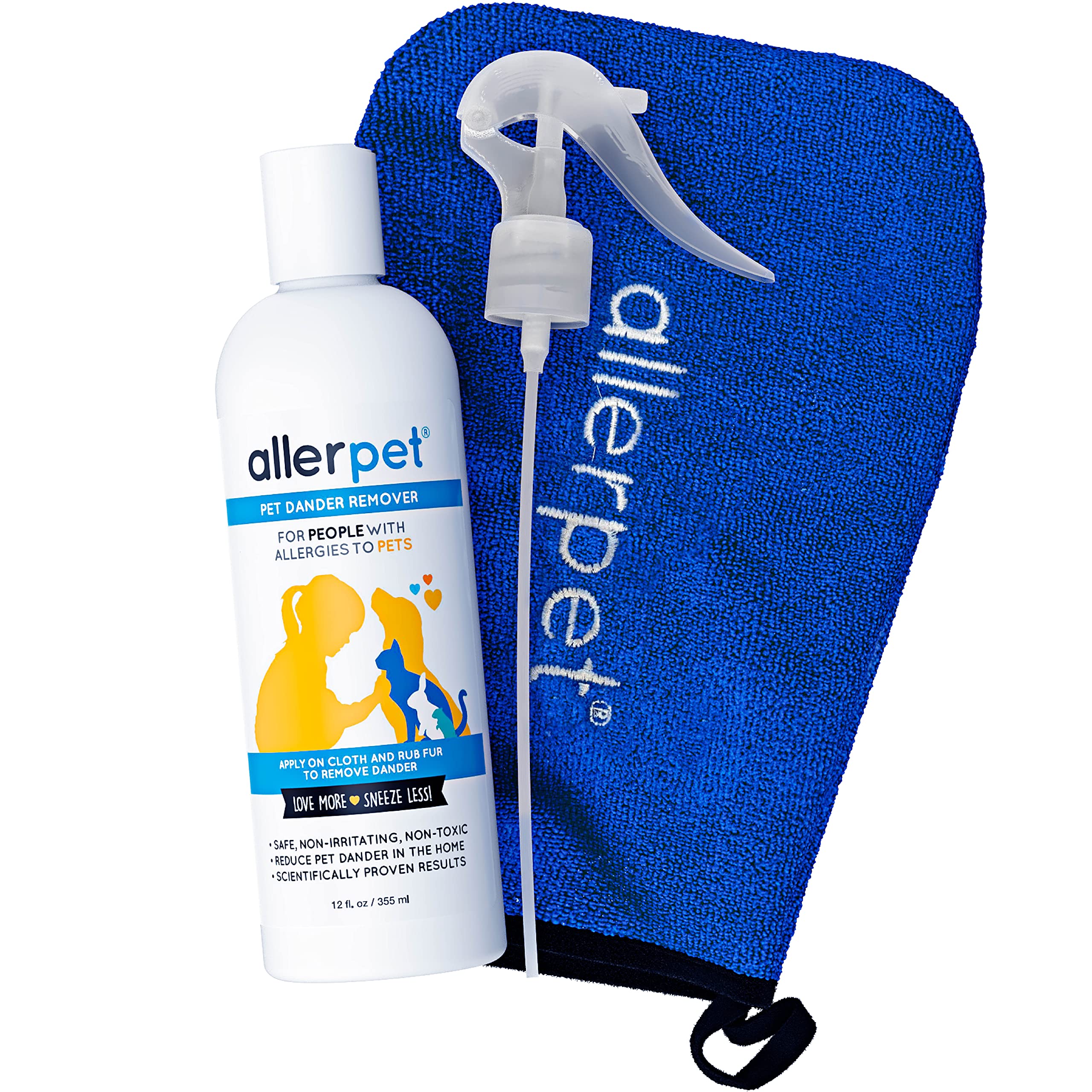 Photo 1 of Allerpet Multi-Pet Dander Remover with FREE Application Mitt & Sprayer - Best Pet Dander Remover for Allergens - For Dog/Cat Dry Skin Treatment - Made in USA - (12oz)