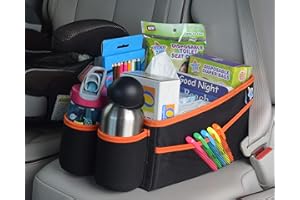 MIGHTY CLEAN BABY Mighty Clean Car Storage Organizer - Use in The Trunk, or Front or Back Seat with 8 Side Pockets + 1 Zippered Pouch + 2 mesh Pouches + 2 Cup Holders for Toys, Books, Drinks, Tissues, Diapers & More