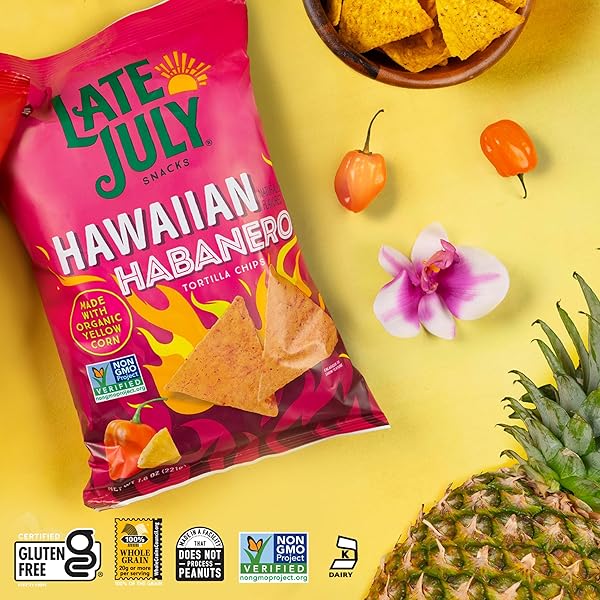LATE JULY SNACKS, HAWAIIAN HABANERO CORN TORTILLA CHIPS, 7.8 OZ BAG