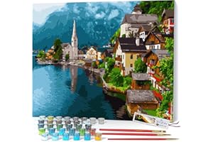 Opalberry Paint by Numbers for Adults Framed Canvas - Adult Paint by Number Kits on Canvas - Paint by Number for adults Frame - DIY Painting by Numbers for Adults - Number Painting for Adults Lakeside