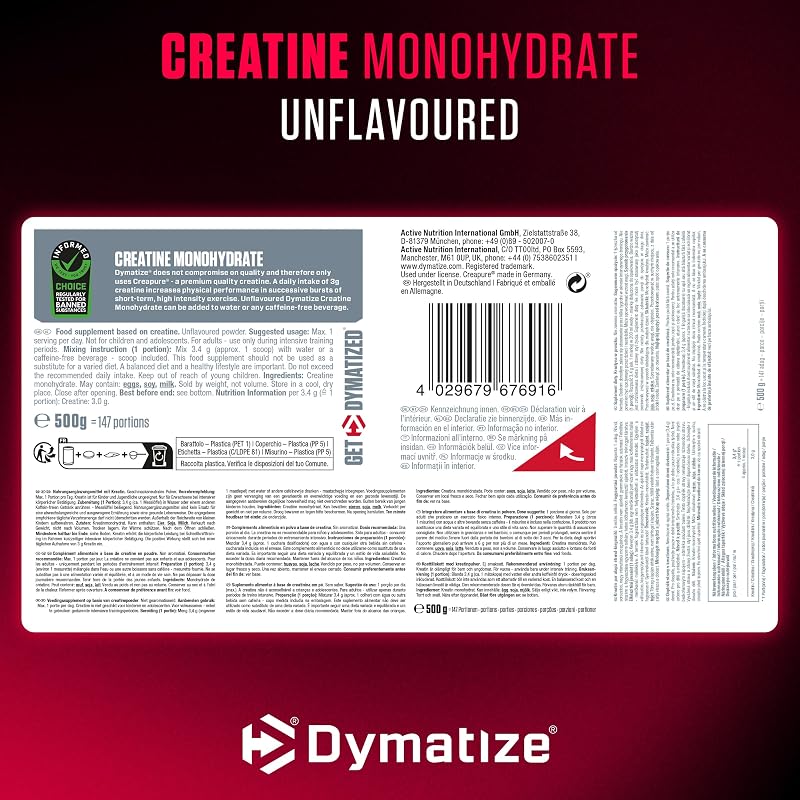 Creatine Monohydrate Unflavoured Powder 500g - 100% Creapure Creatine - Aminosäure - Kreatin