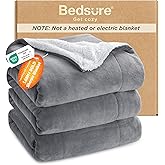 Bedsure GentleSoft Sherpa Fleece Queen Blankets for Bed, Non-Heated, Thick and Warm Throw for Women and Men, Soft Fuzzy Plush Queen Blanket for Winter, Grey, 90x90 Inches