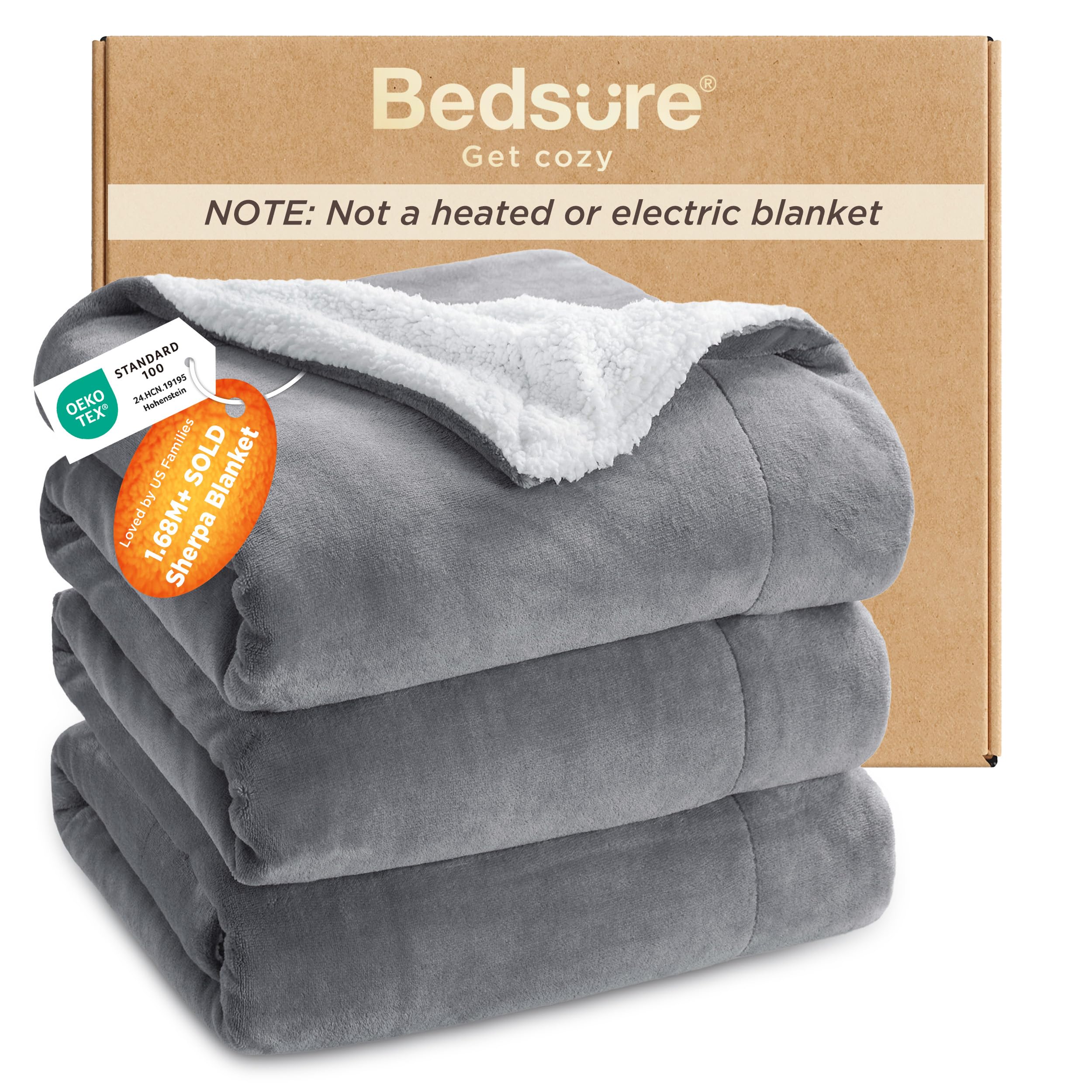 Photo 1 of Bedsure GentleSoft Sherpa Fleece Queen Blankets for Bed, Non-Heated, Thick and Warm Throw for Women and Men, Soft Fuzzy Plush Queen Blanket for Winter, Grey, 90x90 Inches