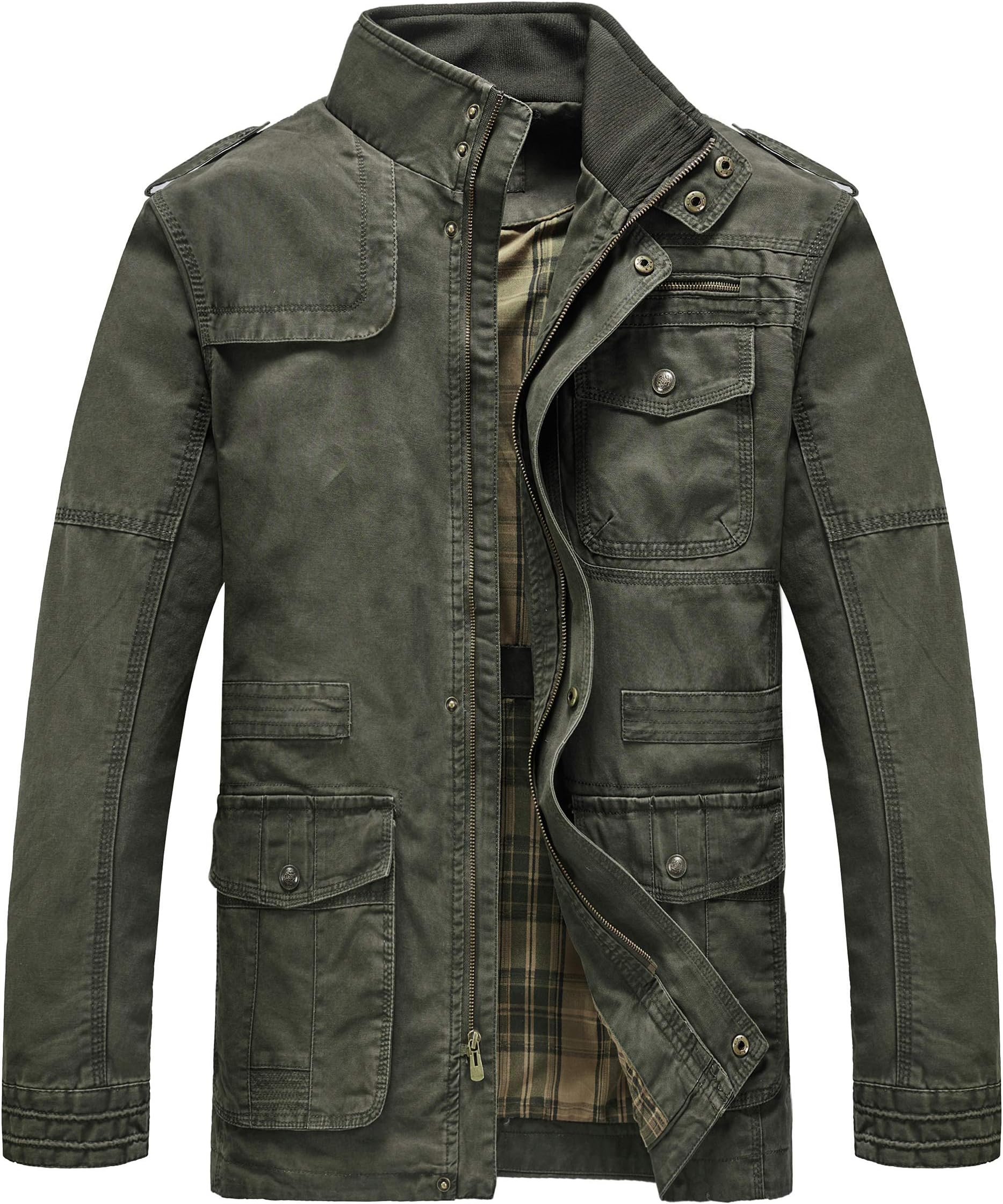 Heihuohua Men's Field Jacket Cotton Stand Collar Lightweight Military Coat