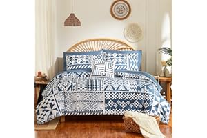 Geniospin Queen Comforter Sets, Boho Reversible Bedding Set 8 Pieces, All Season Down Alternative Bedding Set with Soft Microfiber Fill Fabric, Lightweight, Warm and Breathable (Blue, 90x90 inches)