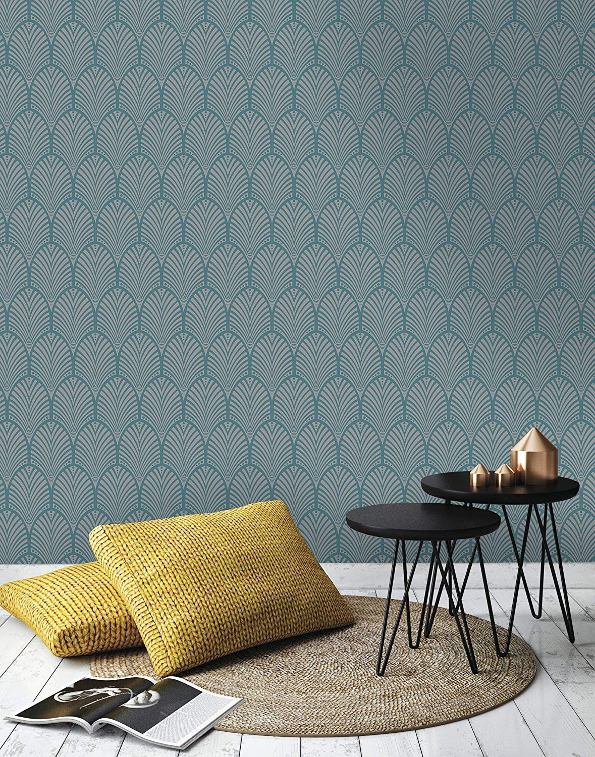 Holden Decor Opulence 65253 Paper Wallpaper, Turquoise 65253, 10.05 m x 0.53 m