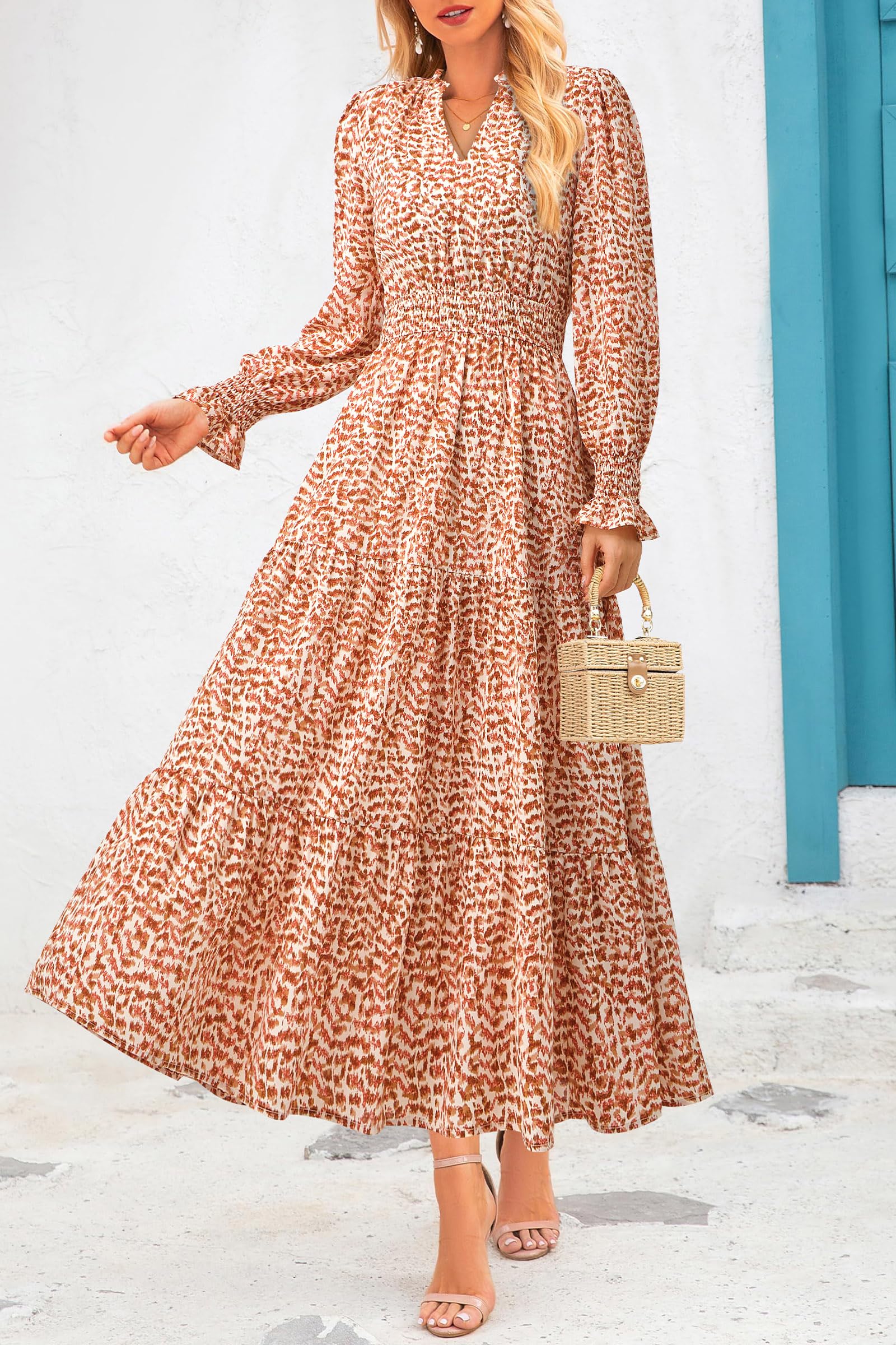 PRETTYGARDEN Women's Floral Maxi Dress 2025 Fall Long Sleeve V Neck Casual A Line Long Flowy Boho Party Dresses