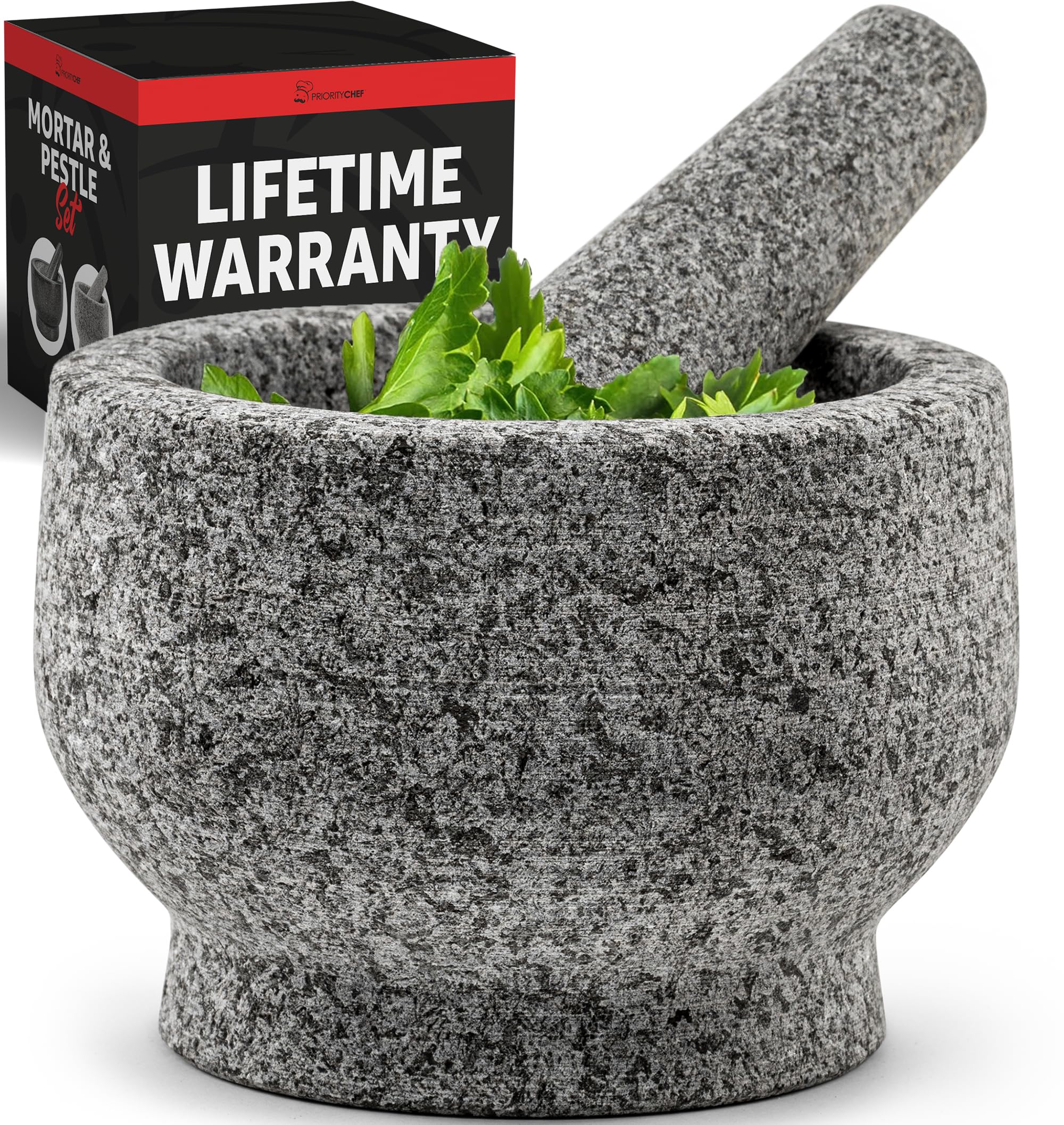 Heavy Duty Natural Granite Small Mortar and Pestle Set, Hand Carved, Make Fresh Guacamole at Home, Solid Stone Grinder Bowl, Herb Crusher, Spice Grinder, 2 Cup Size, Unpolished Grey