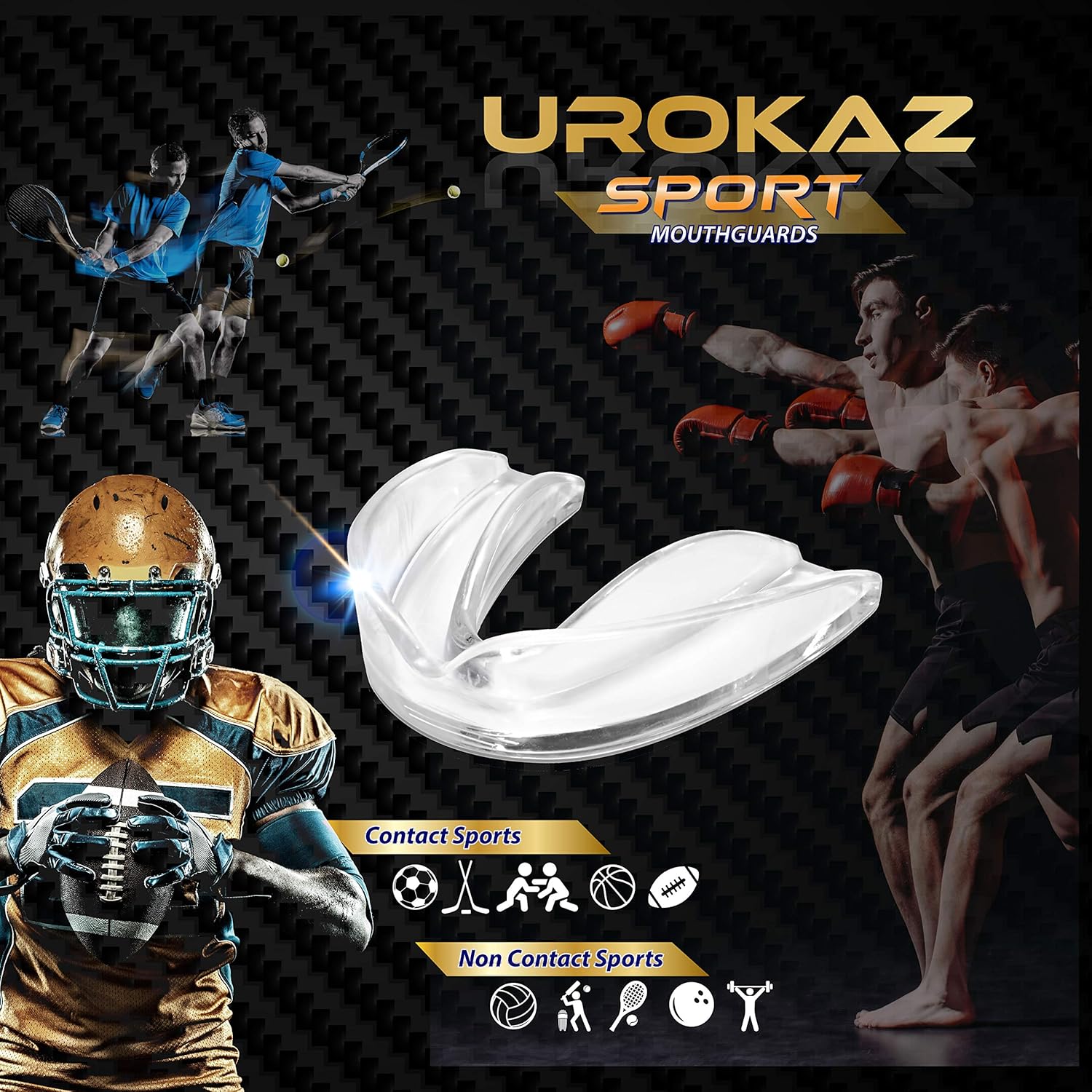 UROKAZ Football Mouth Guard Sports 3 Pieces Mouthguard and Mouthpiece for Boxing, MMA, Basketball, Lacrosse, Muay Thai, Hockey Mouthguards One Size Fit All for Contact and Non Contact Sport : Sports & Outdoors
