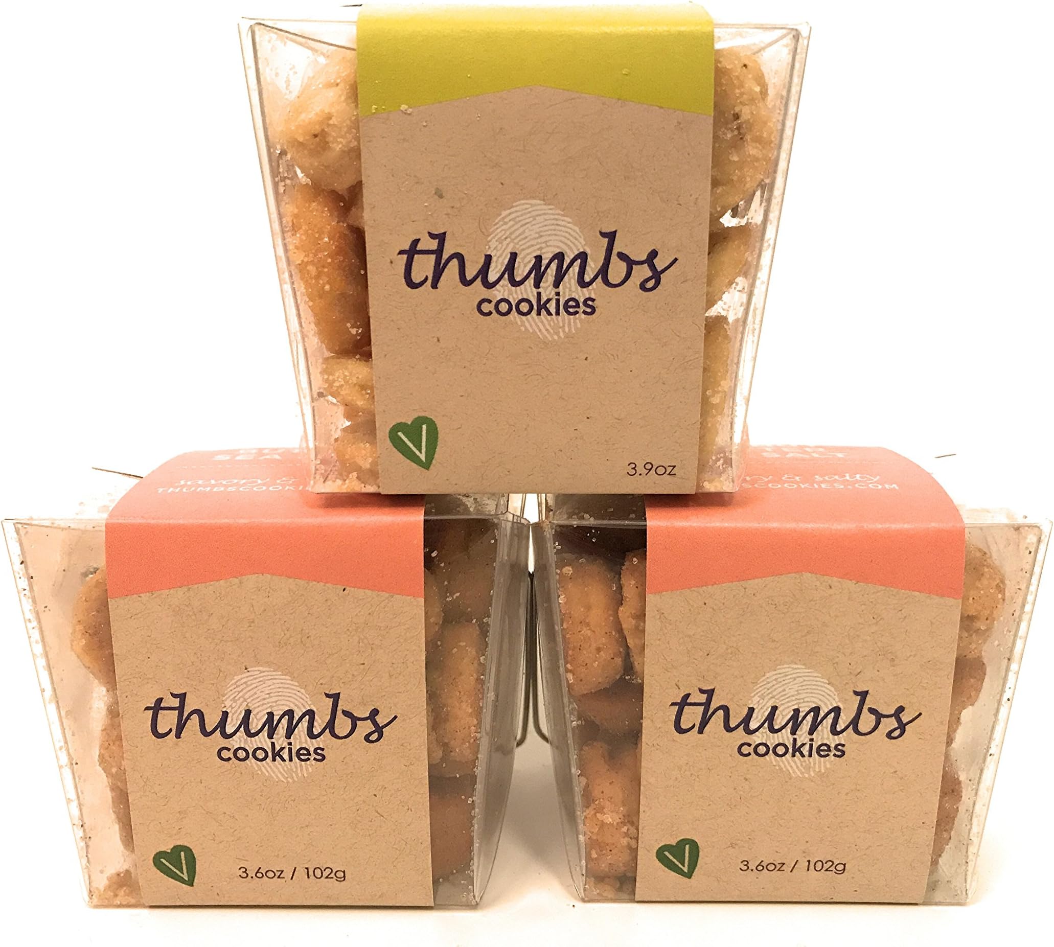 Thumbs Cookies Variety Pack of Fresh Baked Vegan Cookies in 3 Boxes - 2 Boxes Vegan Peanut Butter Sea Salt, 1 Box Vegan Lemon Lavendar - 1 lb. Cookie Gift Box