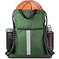 BeeGreen Drawstring Backpack Sports Gym Bag With Shoe Compartment and Two Water Bottle Holder …