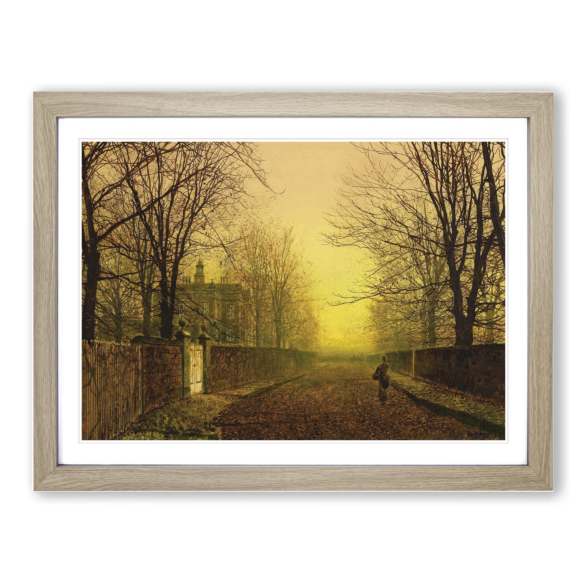 Golden Autumn By John Atkinson Grimshaw Classic Painting Framed Print | A3 Oak Framed Wall Art | Ready to Hang | Classic Landscape Picture | Living Room Bedroom Lounge Office