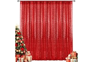 10×10FT Red Sequin Backdrop Curtain, Photography Backdrop Glitter Curtains Fabric Background for Wedding Party Decor