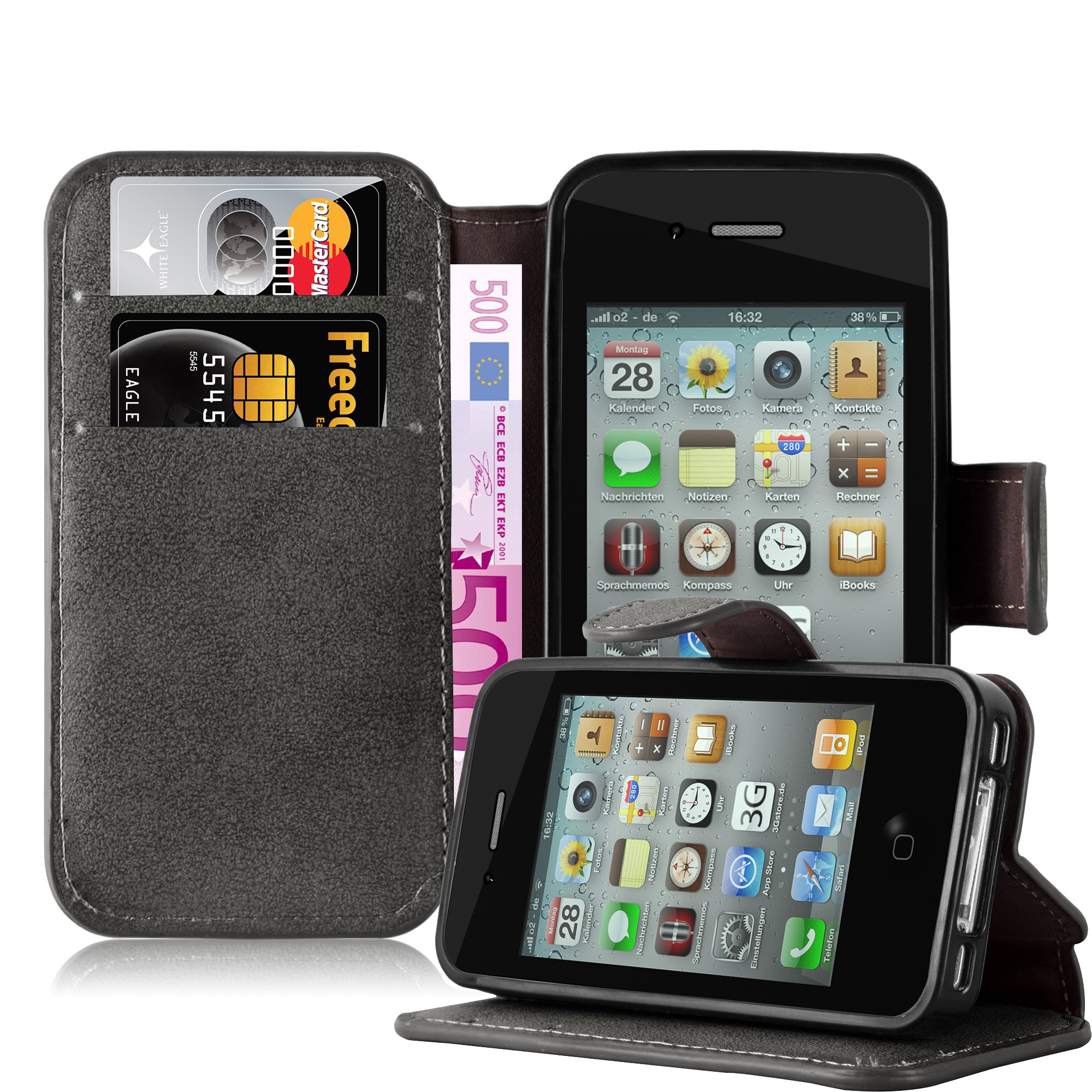 cadorabo – Retro Book Case in Used-Look Design for > Apple iPhone 4 / 4S < – Etui Cover Protection Pouch with Stand Function and Card Slot in FROSTED-GREY