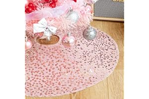 MOSHAKALA Christmas Tree Skirt, 18 inch Sparkly with Faux Fur Plush Mini Christmas Tree Skirt, Christmas Tree Base Mat Thin Velvet Rugs for Xmas Party Home Decorations (Pink)