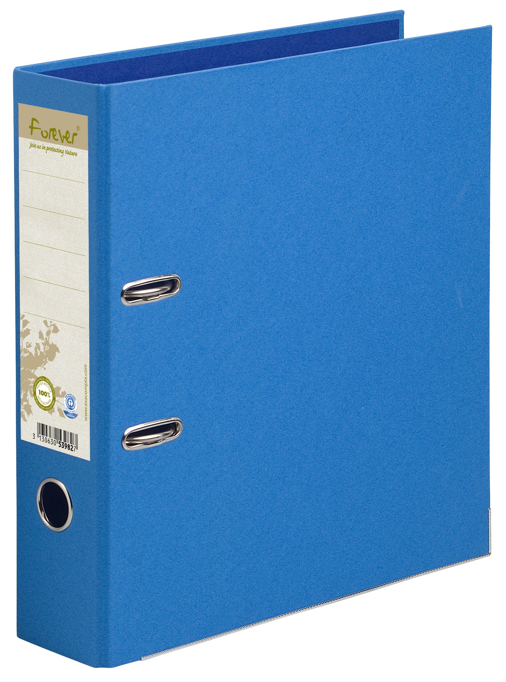 Exacompta - Ref 53982E - Forever Collection - Prem'Touch Lever Arch File - 320 x 290mm, Suitable for A4 Documents, 80mm Spine, 100% Recycled Paper - Light Blue